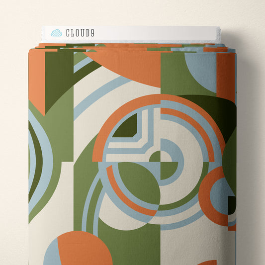 Cloud9 Fabrics: Frank Lloyd Wright American Bold Hoffman Orange and Green Organic Cotton Woven- by the half yard