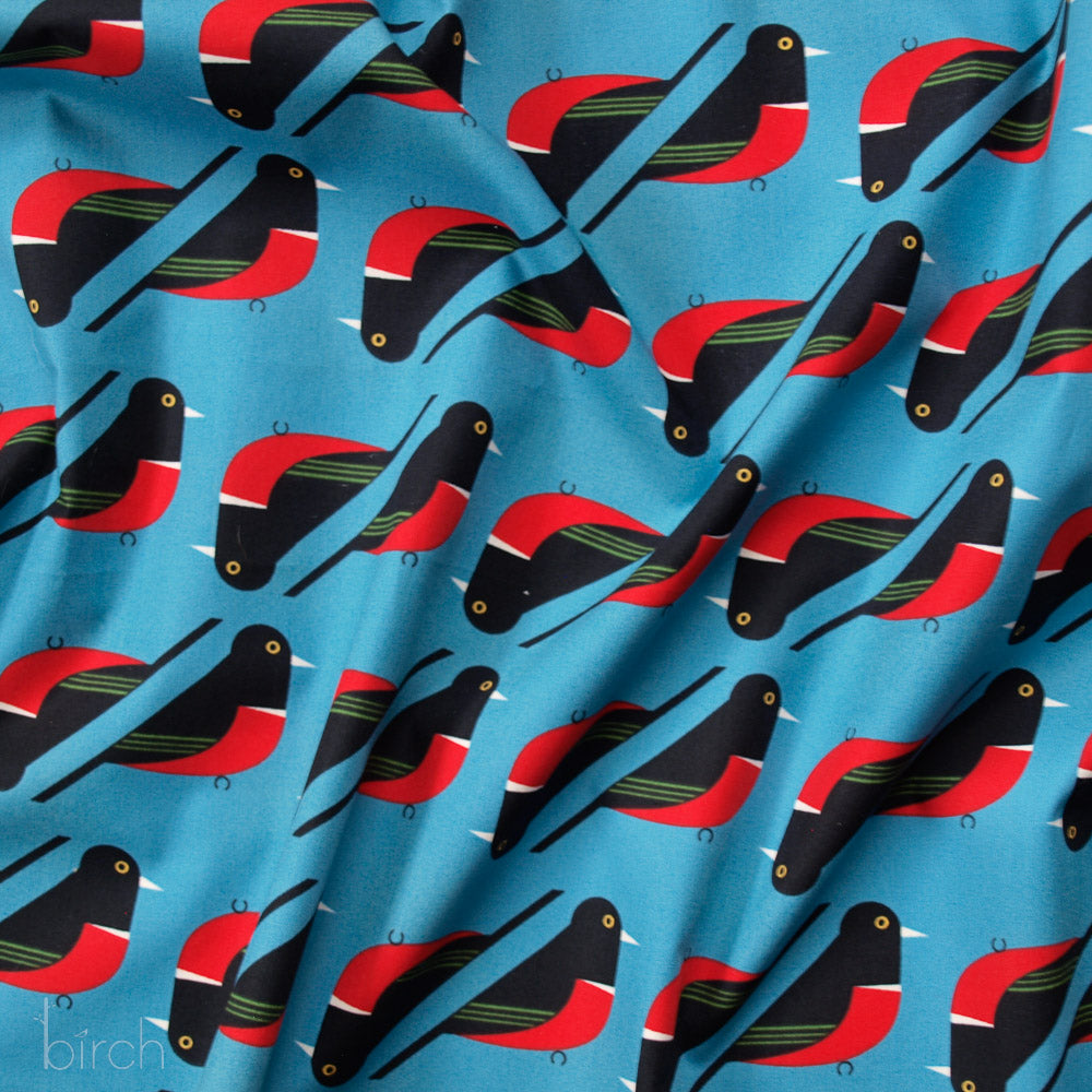 Organic Premium Cotton Red Breasted Meadowlark Poplin woven by Birch Fabrics- by the half yard