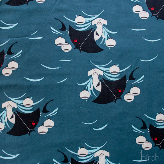 Birch Fabrics: 100% Organic Cotton Poplin Shark Feast by Charley Harper 115 GSM- by the half yard