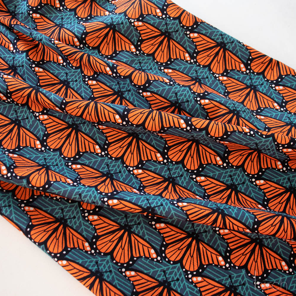 Organic Premium Cotton Barkcloth Monarch Butterflies by Birch Fabrics-(215GSM) by the half yard