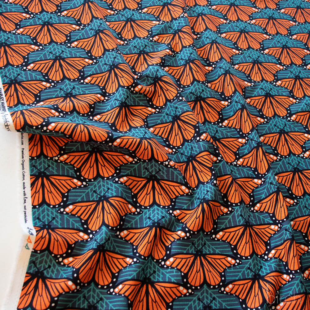 Organic Premium Cotton Barkcloth Monarch Butterflies by Birch Fabrics-(215GSM) by the half yard