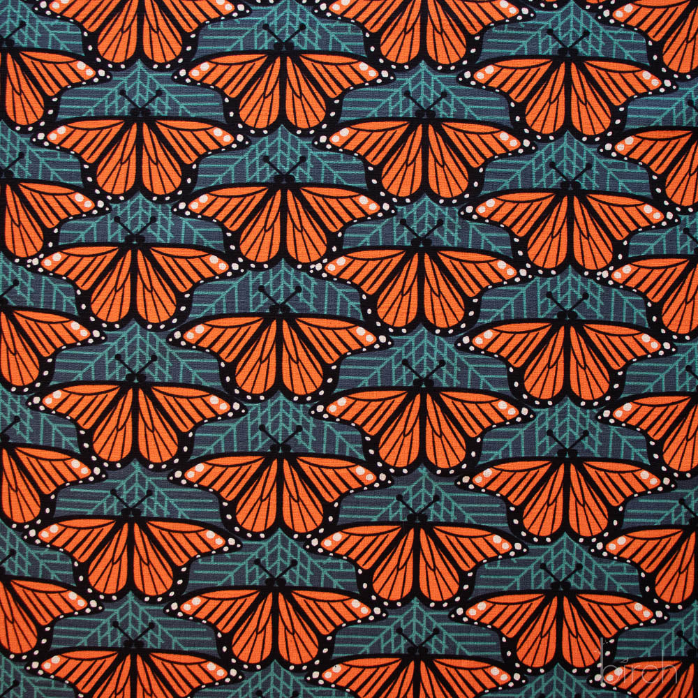 Organic Premium Cotton Barkcloth Monarch Butterflies by Birch Fabrics-(215GSM) by the half yard