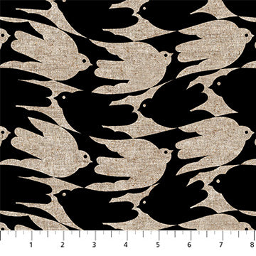 Figo Fabrics: Grove Black Birds Abstract Cotton/Linen by Cecilia Petterson Woven | Priced by the Half Yard