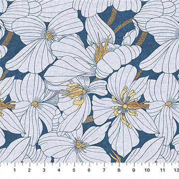Floral pattern with white flowers on a blue background