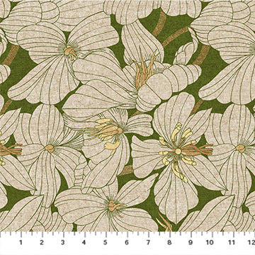 Figo Fabrics: Grove Floral Green Cotton/Linen by Cecilia Petterson Woven | Priced by the Half Yard
