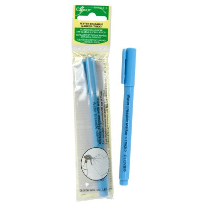 Blue water erasable marker with packaging on a white background