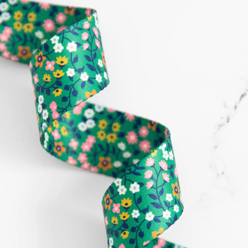 Webbing: Stitch Supply Co Clothesline Floral in Broccolini  1.5 inch  - by the yard