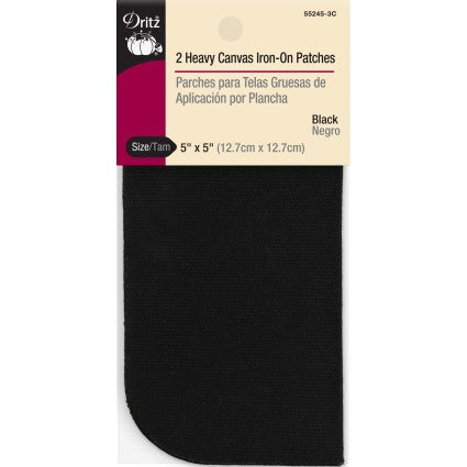 Mending: Iron On Patching Cloth-5" x 5", Canvas Black-1 Pack