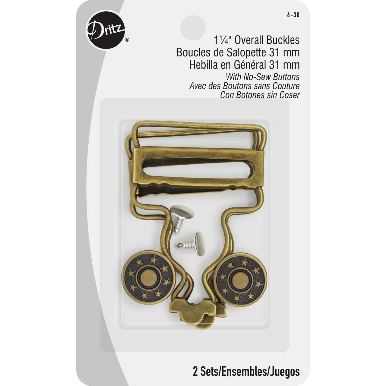 Web Only Sewing Notions:  Dritz Brass Buckle Overall with Buttons - 1 pack
