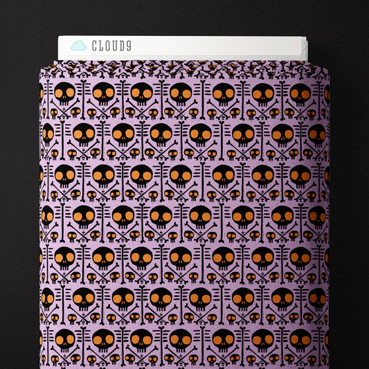 Cloud9 Fabrics: Halloween Dem Bones- X-Ray Light Purple and Black Organic Cotton Poplin- by the half yard