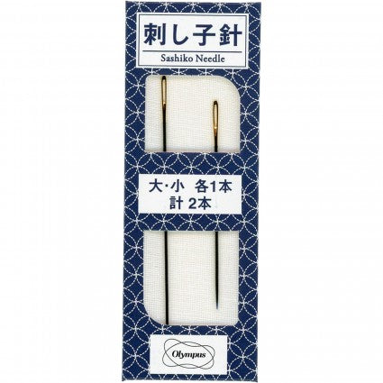 Packaged sashiko needles with Olympus branding on a white background