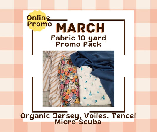 March Fabric Pack Deal 10 yards total of Stripe Jersey, Tencel Micro Scuba, Voiles- As Pictured