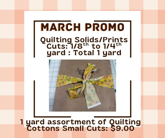 March Mystery Pack: Quilting Fabric- 1 yard total Prints and Solids- Smaller Cuts- Assorted