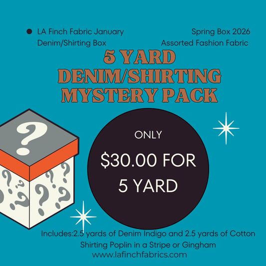 Mystery Pack: 5 yards of Denim and Cotton Poplin Shirting 2.5 yard cuts- 1 pack