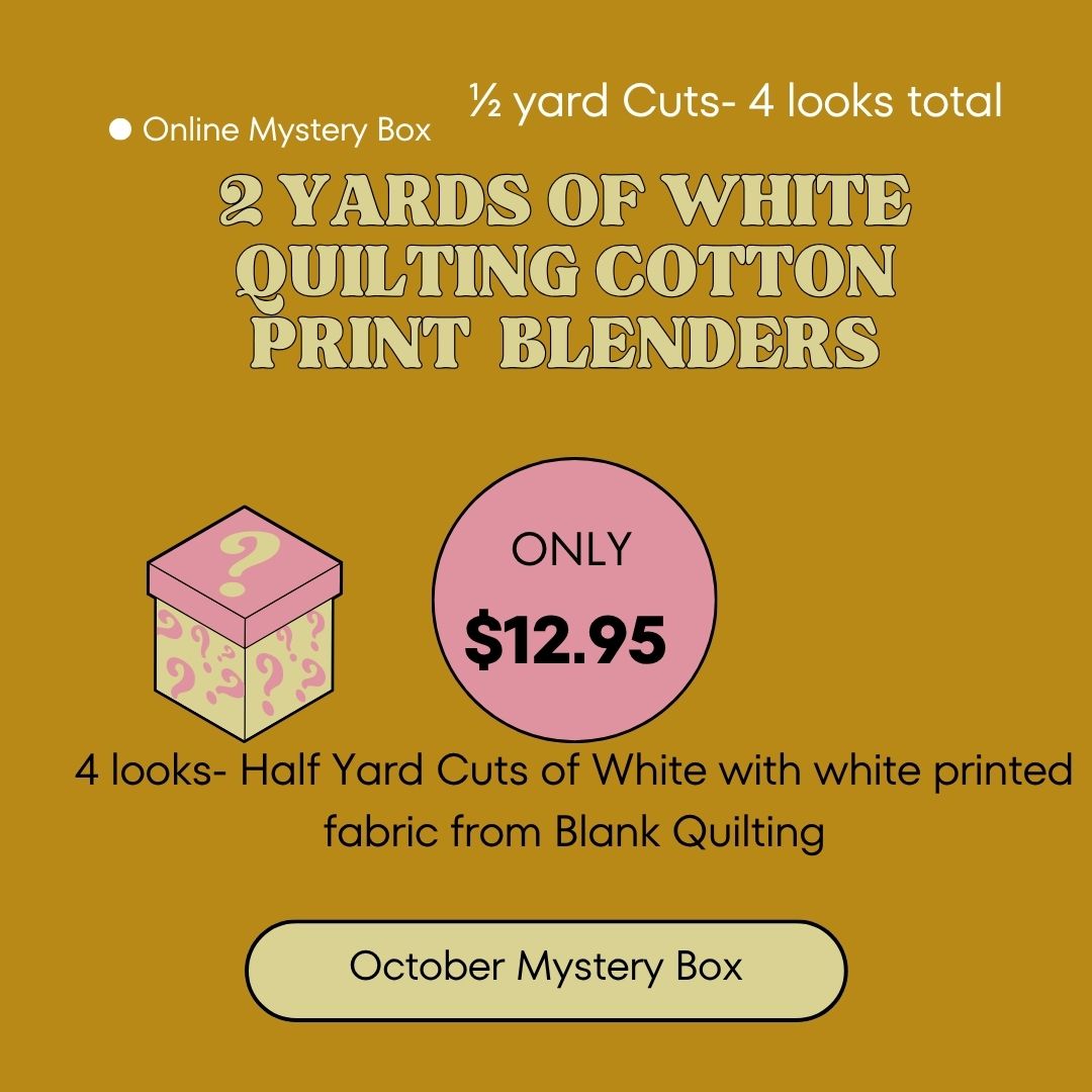 Online Mystery Quilting Cotton Bundle: 2 yards of White Cotton Prints from Blank Quilting- Half yard Cuts- 4 looks total-assorted