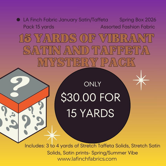 Mystery Pack: 15 yards of Spring/Summer Inspired Satin and Taffeta Fabrics (3 to 4 yard cuts)- 1 pack