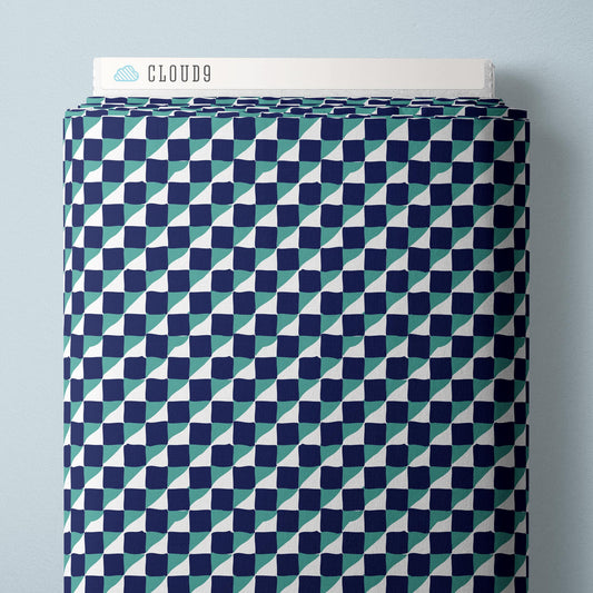 Cloud9 Fabrics: House Mouse Geometric Navy and Teal by Louise Cunningham Organic Cotton- by the half yard