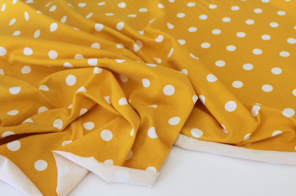 Cotton Spandex Dots Made in the USA Yellow 9 oz Jersey Knit-Sold by the yard
