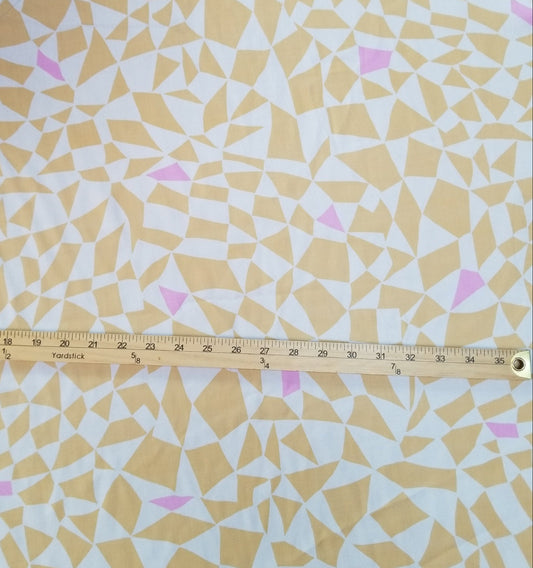 End of bolt: 2 yards of Designer LA Deadstock Geometric Peach and Pink  Rayon Challis Woven-remnant