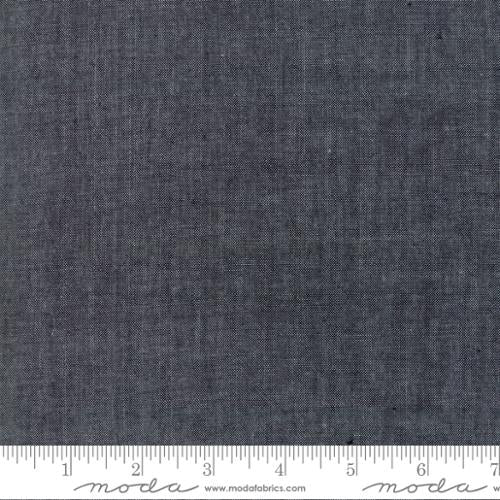 Moda Fabrics: 100% Cotton Chambray Shirting Woven Black Woven- Price listed by the Half Yard