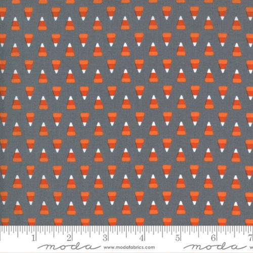 Moda Fabrics: Halloween Cotton Prints Midnight Magic Gray and Orange Candy Corn Woven- By the Half yard