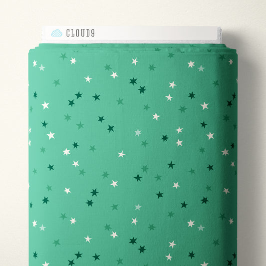 Cloud9 Fabrics:Merry & Mod Holiday Sparkle in Turquoise 4.8oz Organic Cotton Woven- by the Half Yard