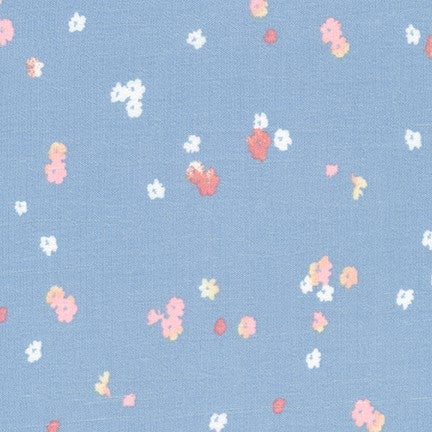 End of Bolt: 1-1/8th continuous cut yardage of Fashion Sunset Studio Rayon Crinkle Sky Blue Floral Woven 3.8 oz - Remnant