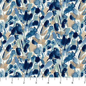 Patterned fabric with blue and beige floral design