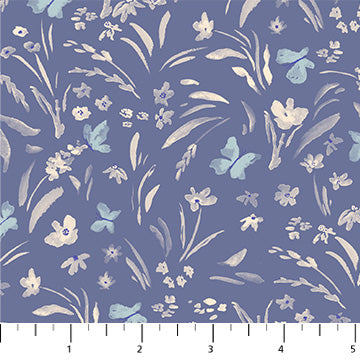 Figo Fabrics: Golden Hour Butterflies and Florals Sky Blue Rayon Challis Woven- by the Half Yard