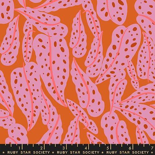calathea woven fabric leaves in pink and orange