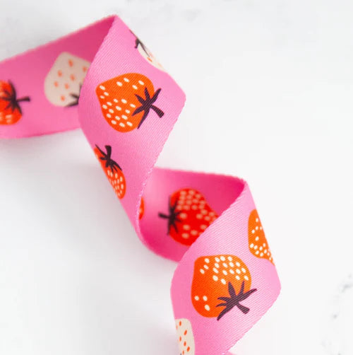 Webbing: Stitch Supply Co Strawberry Daisy  1.5 inch  - by the yard