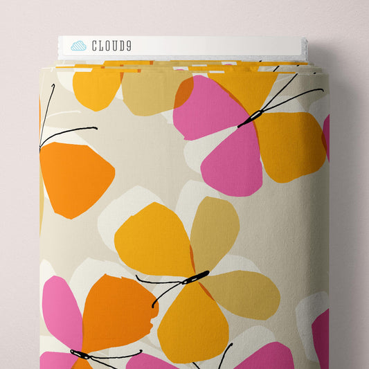 Cloud9 Fabrics: MODAL RAYON Summer Sun Studio Butterflies Cutout Rayon Challis Woven 3.9oz- by the Half Yard