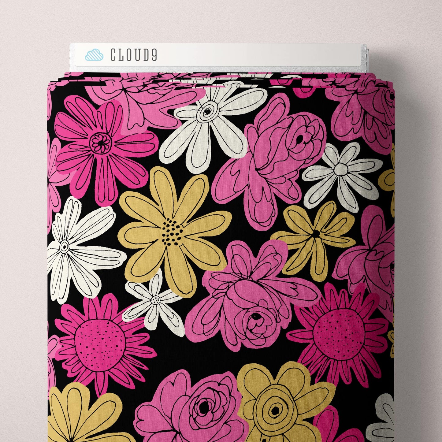 Cloud9 Fabrics: MODAL RAYON Summer Sun Studio Floral Explosion Black Rayon Challis Woven 3.9oz- by the Half Yard