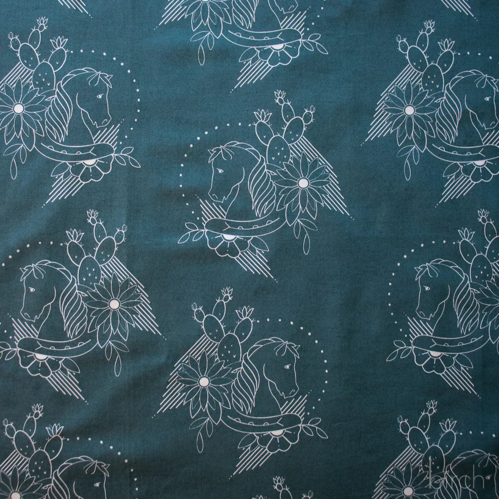 Birch Fabrics: Organic Cotton Trigger Silver Pine Western Horse Portrait Poplin 115 GSM Woven- Price by the Half yard