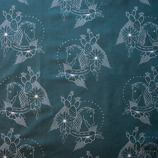 Birch Fabrics: Organic Cotton Trigger Silver Pine Western Horse Portrait Poplin 115 GSM Woven- Price by the Half yard