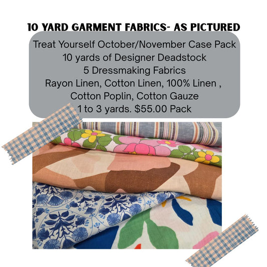 Online Apparel Fabric Case pack: 10 yard pack of 5 Garment Fabrics (1 to 3 yard cuts) -As Pictured