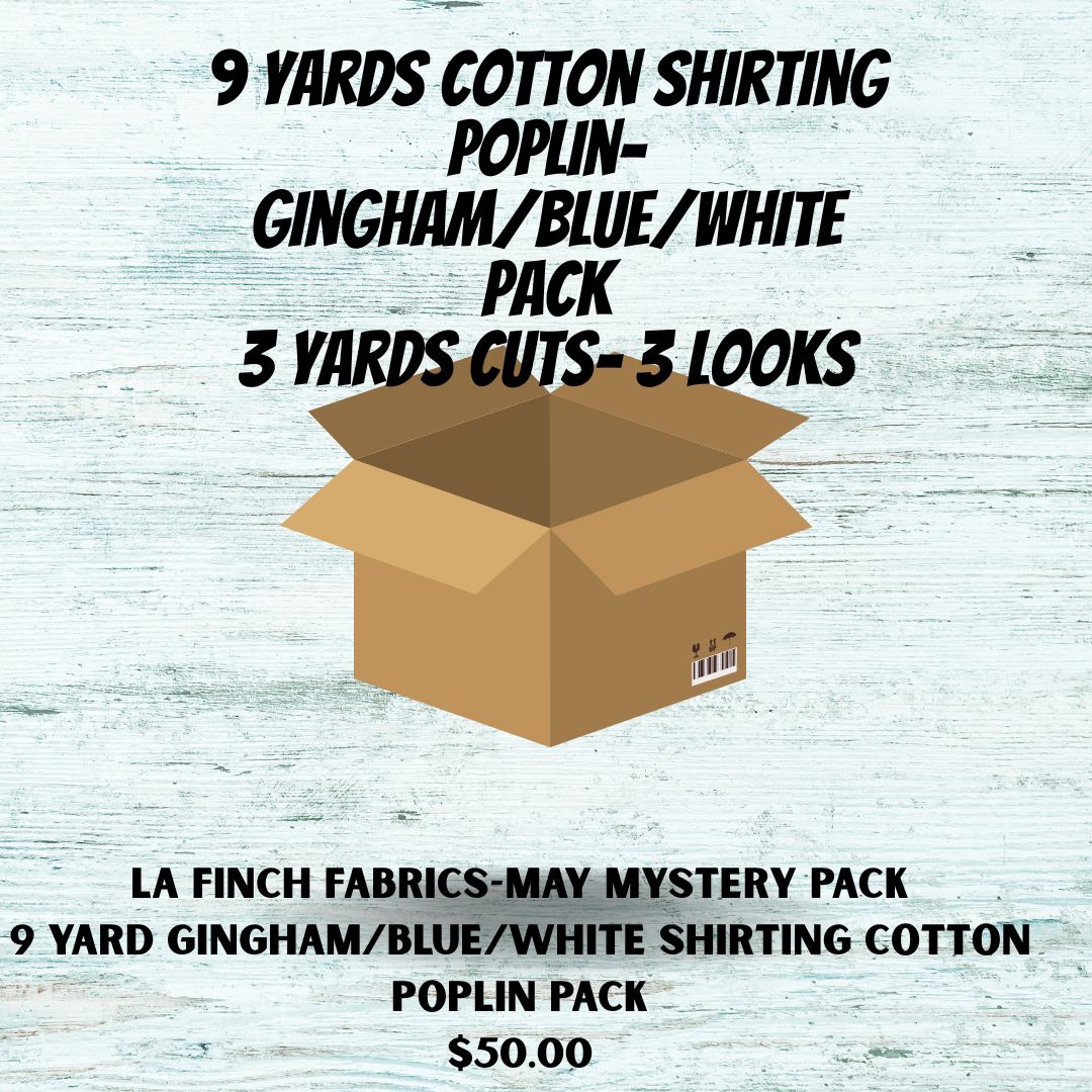 May Mystery Pack: 9 yards Italian Cotton Shirting Gingham/Blues/White Pack ( 3 looks)- Assorted