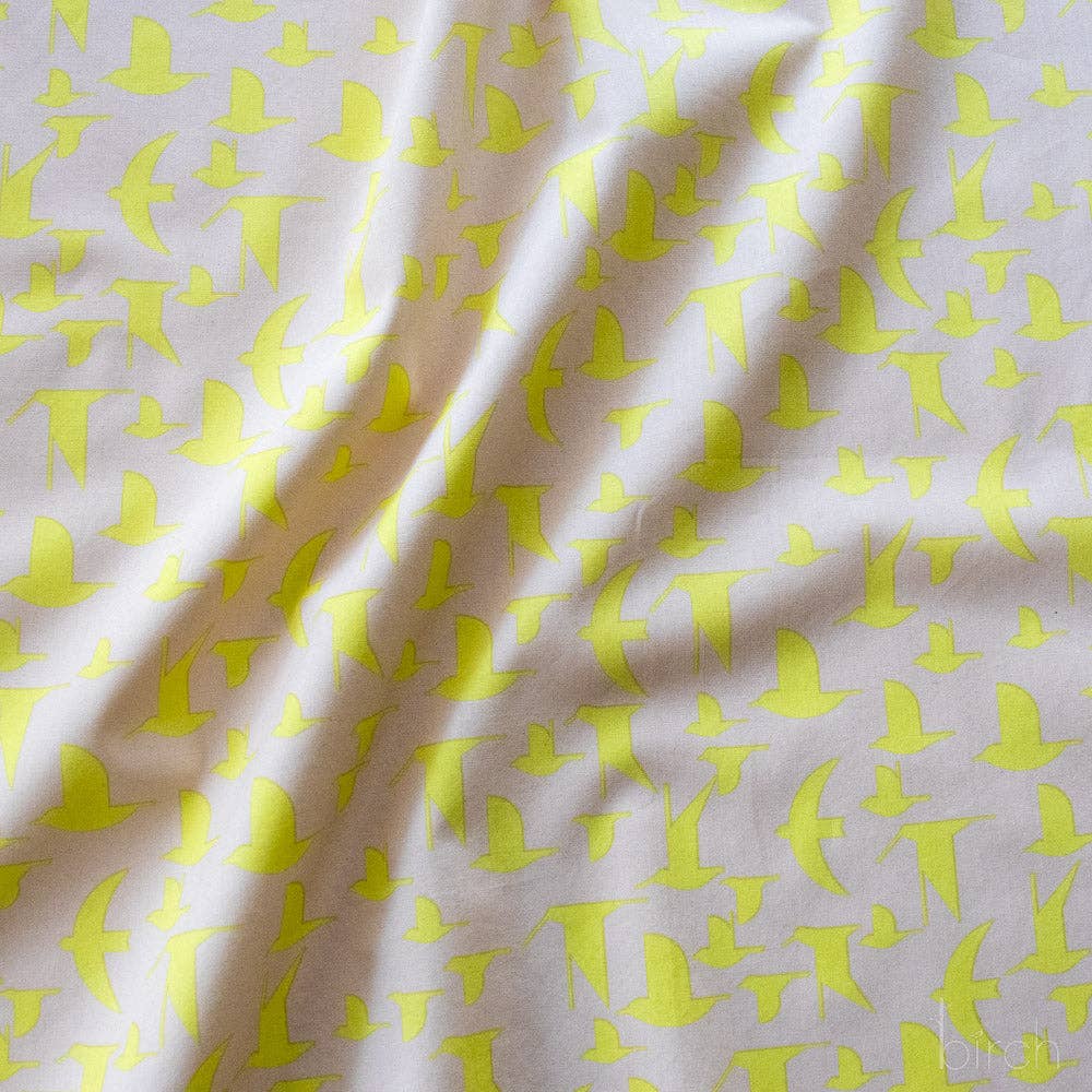 Birch Fabrics: Organic Cotton Poplin Maritime Birds Lemoncello 115 GSM Woven- by the Half Yard