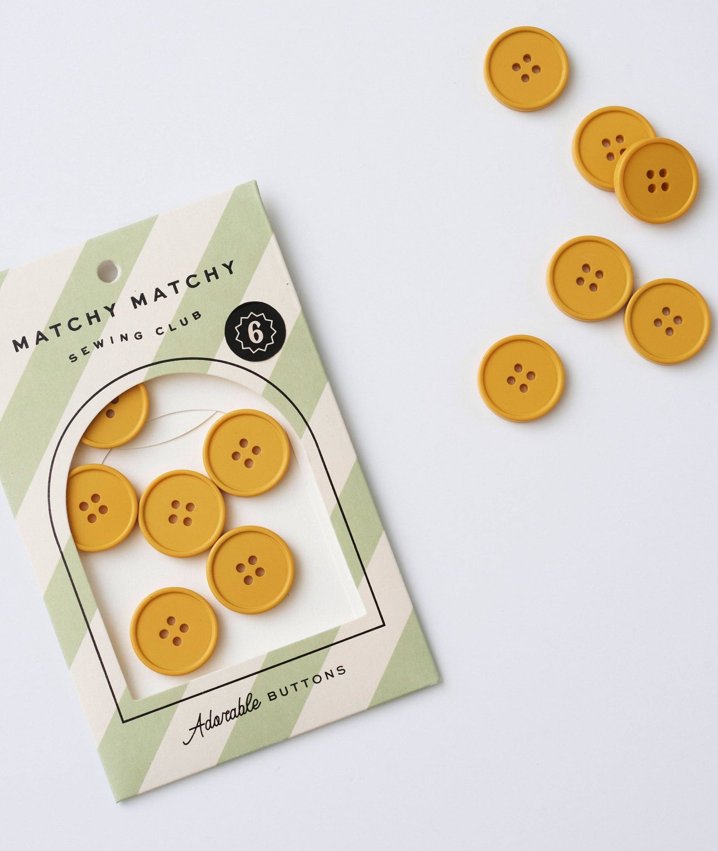 Sewing Notions: Matchy Matchy Sewing Club Mustard Retro Buttons: Set of 6 -1 pack