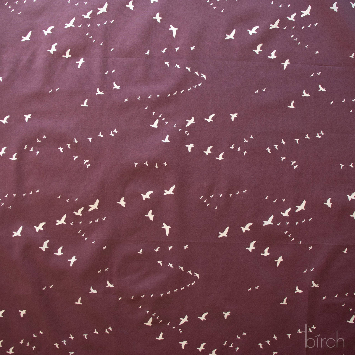 Birch Fabrics: Organic Cotton Bird Flight Mahogany Poplin-by the half yard