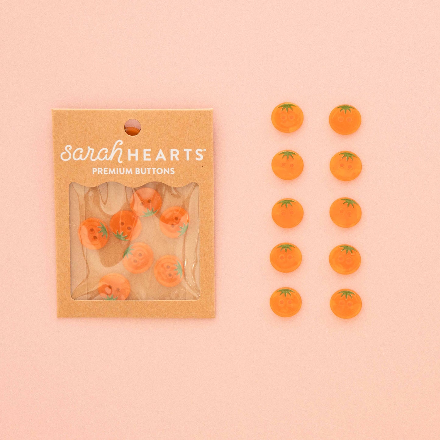Notions: Sarah Hearts Orange Heirloom Tomato Small 5/8" Buttons-1 Pack ( 10 Buttons)