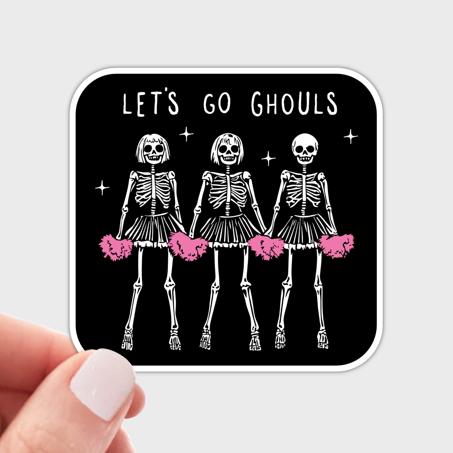 Stickers and Stationery: "Let's Go Ghouls" Halloween Skeleton Cheerleaders Sticker