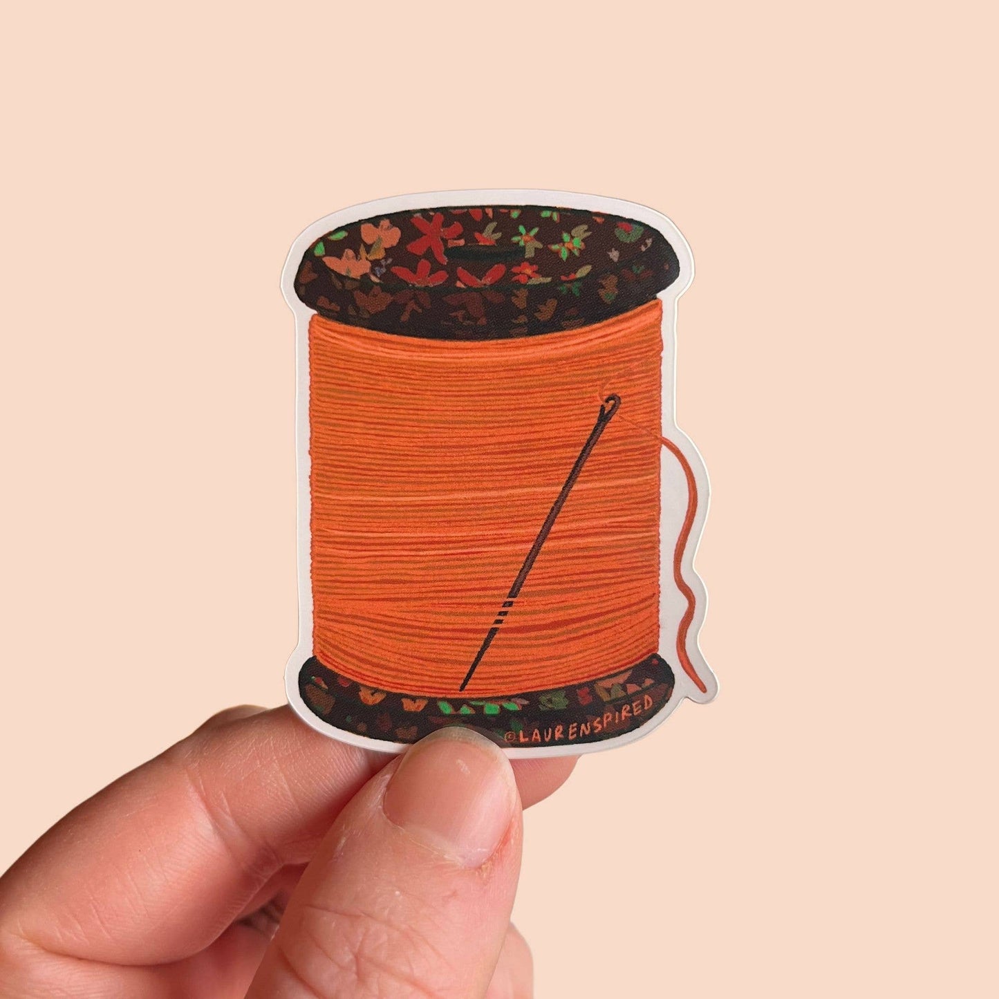 Stickers and Stationery: Orange Spool Of Thread Vinyl Sticker ( 2x2.5)