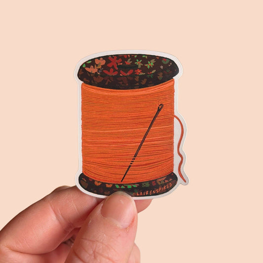 Stickers and Stationery: Orange Spool Of Thread Vinyl Sticker ( 2x2.5)