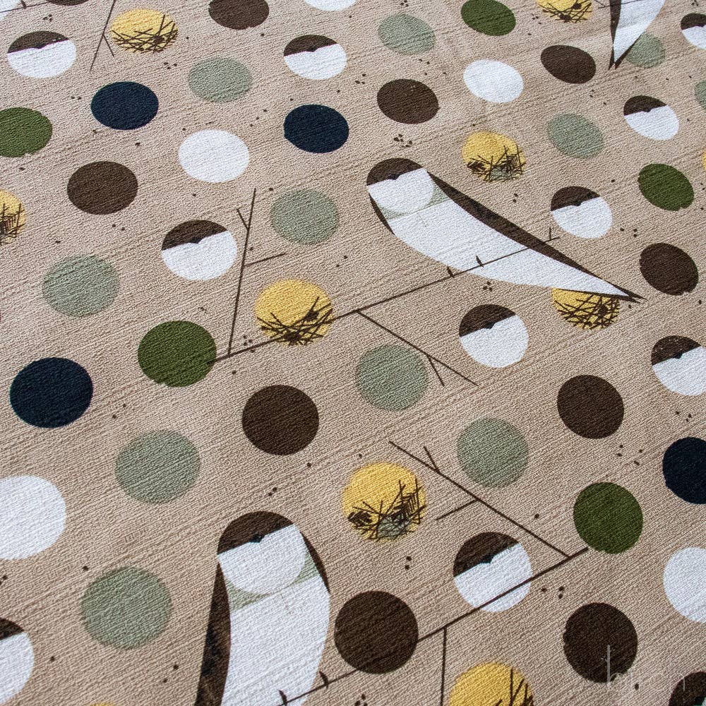 Birch Fabrics: Charley Harper Organic Cotton Bank Swallow Brown Barkcloth -by the half yard