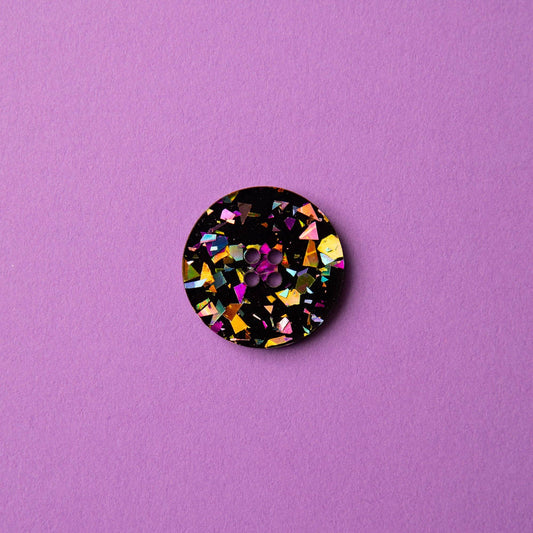Sewing Supplies: Handmade Classic Circle 1" inch Black Princess Flake Iridescent Buttons- Set of 6-1 Pack