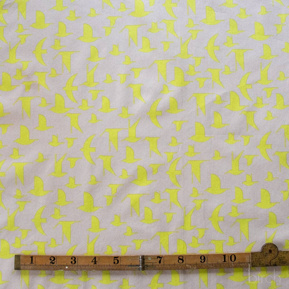 Birch Fabrics: Organic Cotton Poplin Maritime Birds Lemoncello 115 GSM Woven- by the Half Yard