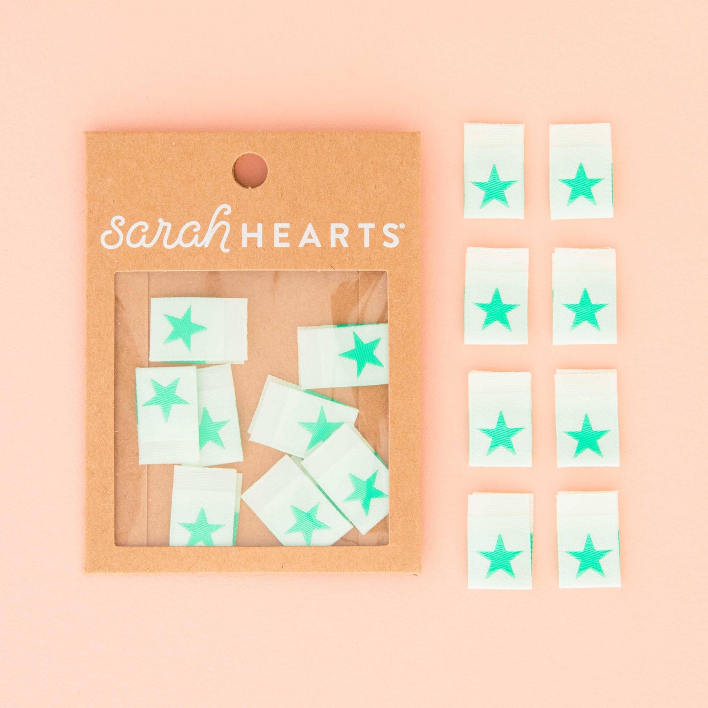 Sarah Hearts Mint Green Star Woven Sewing and Quilting Labels-1 pack