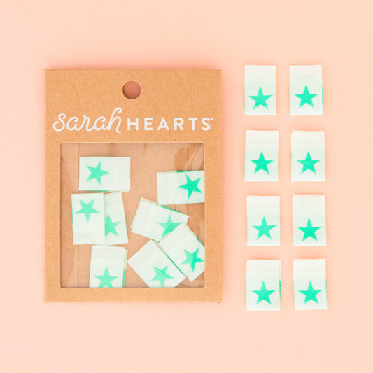 Sarah Hearts Mint Green Star Woven Sewing and Quilting Labels-1 pack