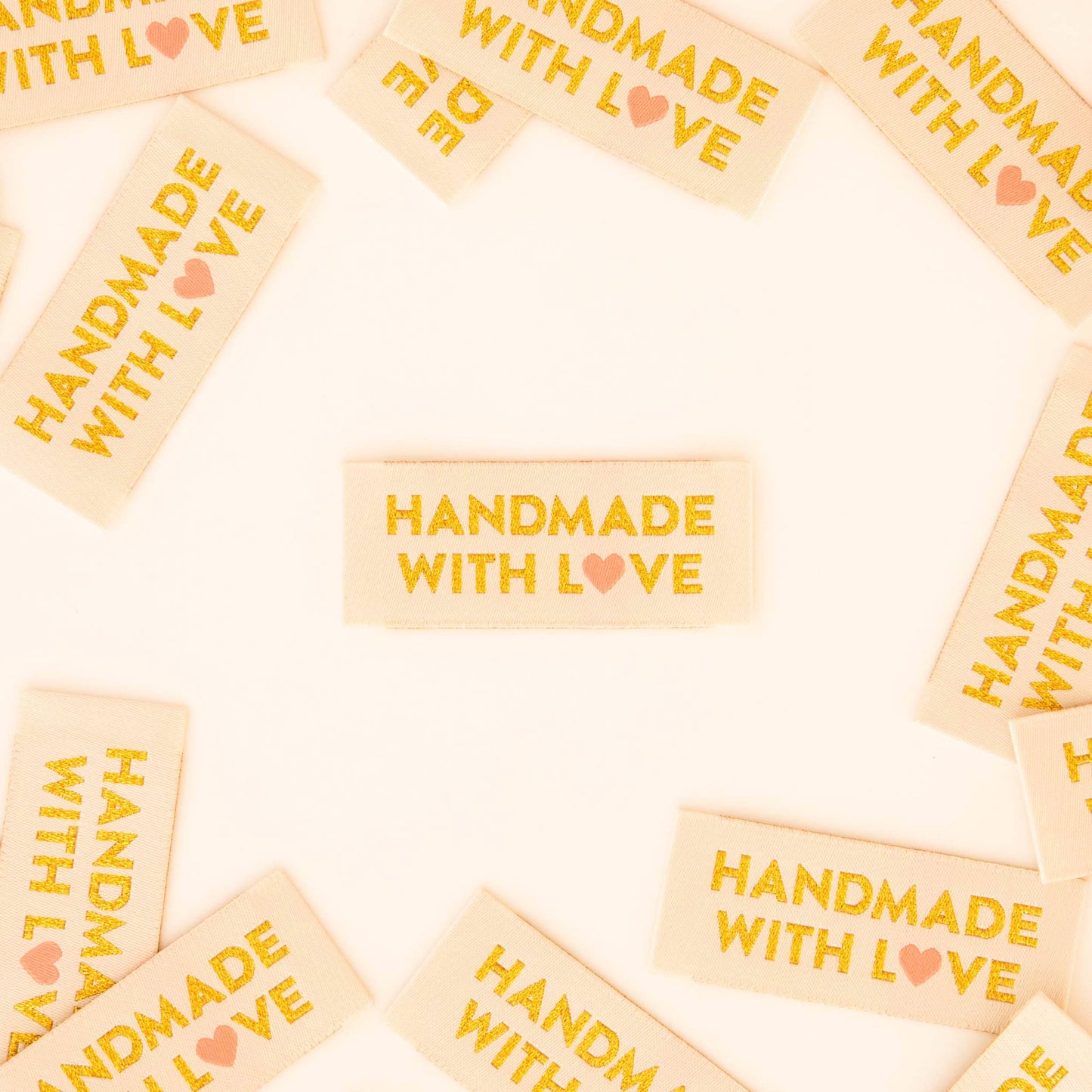 Notions: Sarah Hearts Labels:Handmade with Love Gold Sewing Woven Labels Tags-1 pack